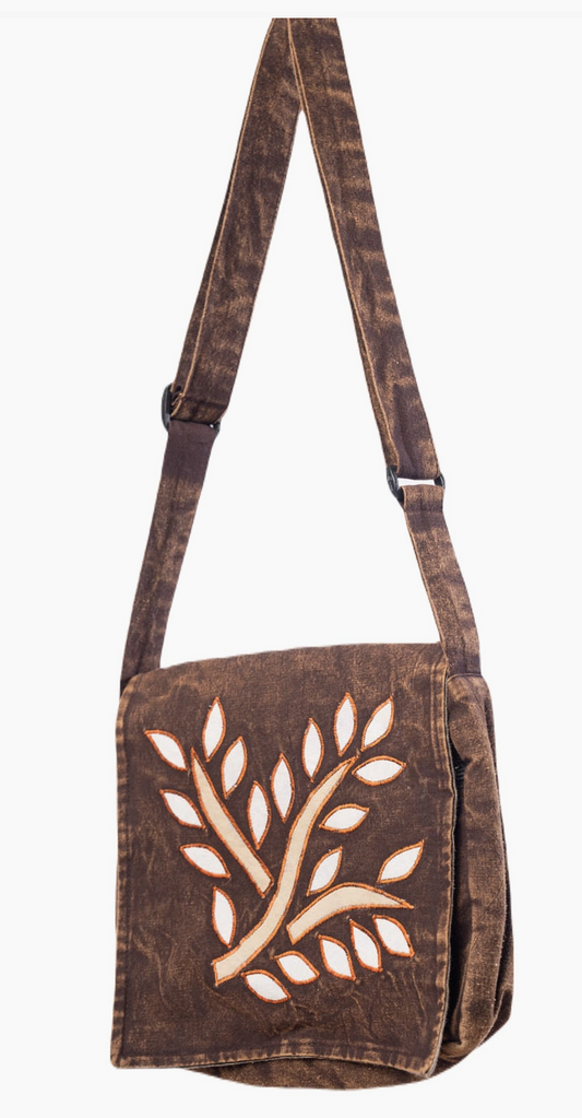 Cotton Brown Leaf Shoulder Bag