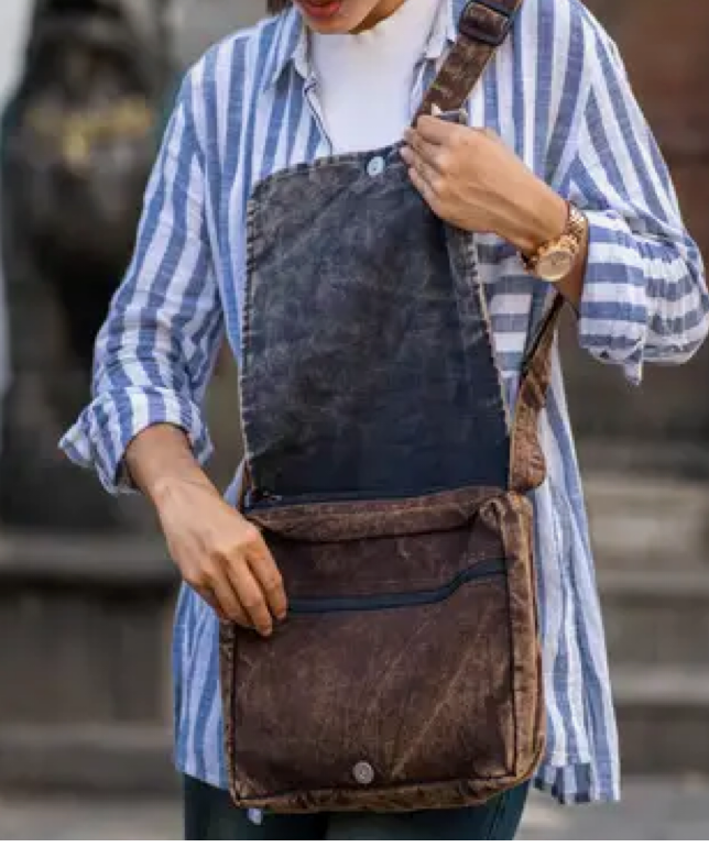 Cotton Brown Leaf Shoulder Bag
